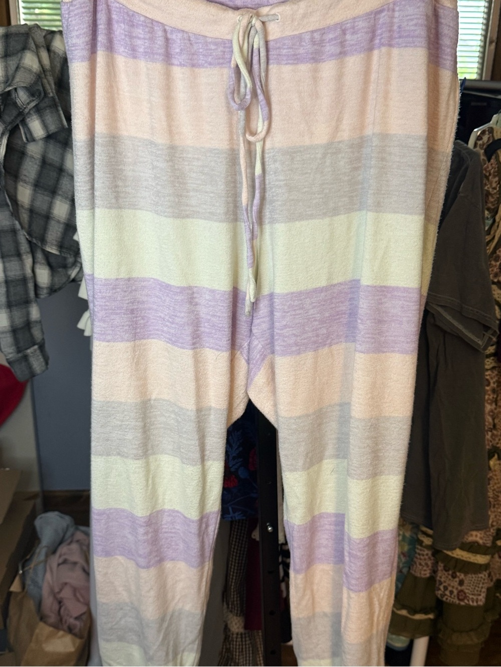 Love by GAP Pastel Striped Lounge Pants - Lavender, Cream, Light Gray, Peach XL